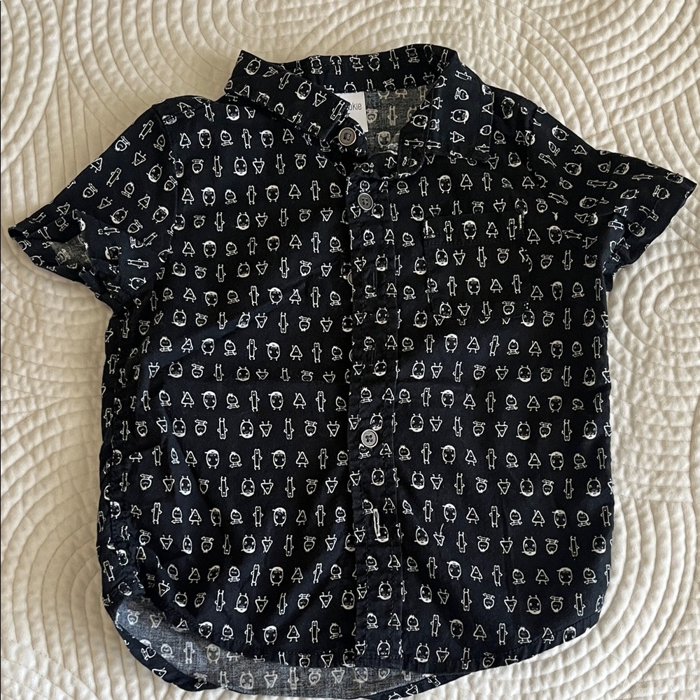Okie Dokie Black Button Down Shirt with Fun Print